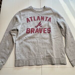 Fanatics Gray and Red Crewneck Atlanta Braves Sweater